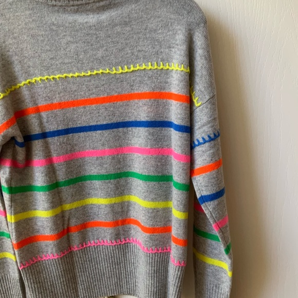 BEAUTIFUL NEW AUTUMN GRAY CASHMERE MULTI STRIPED BRETON CASHMERE SWEATER - Picture 16 of 16